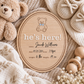 Wooden Birth Announcement Fill-In Photo Prop, He's Here