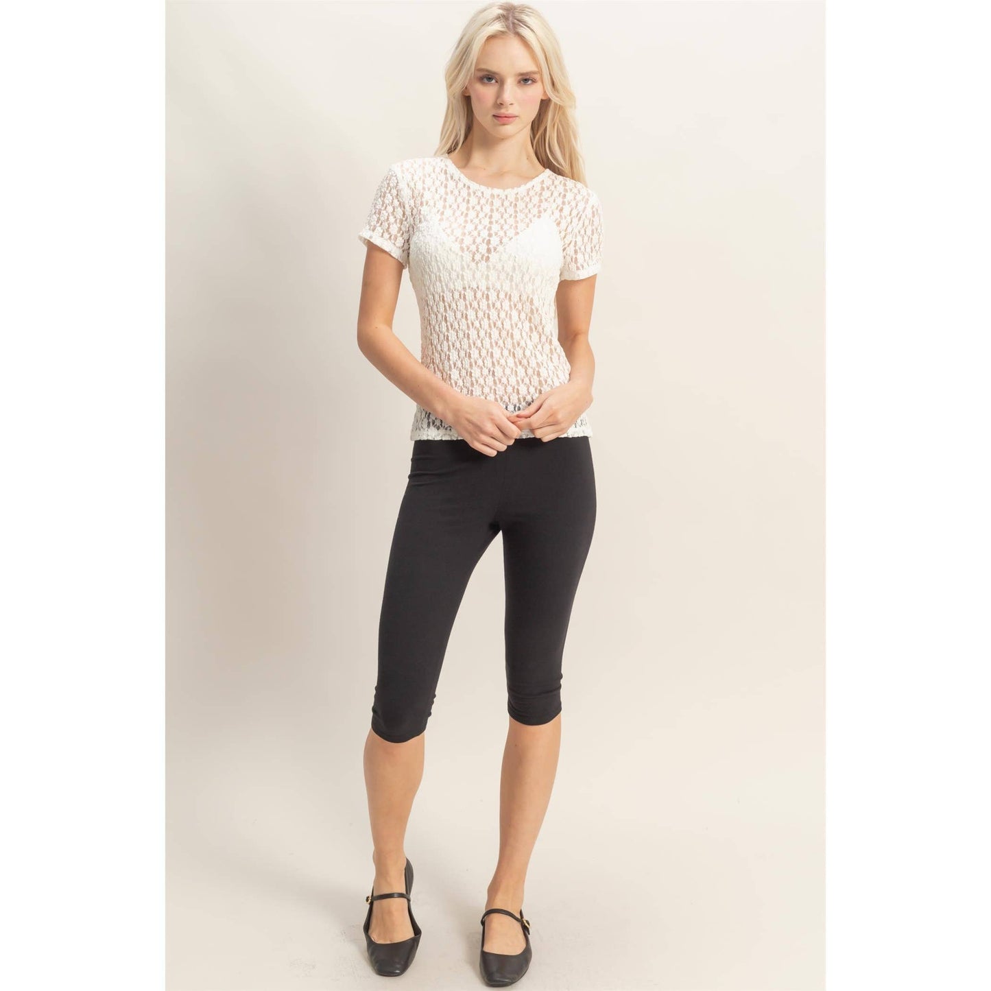 Textured Lace Short Sleeve Top