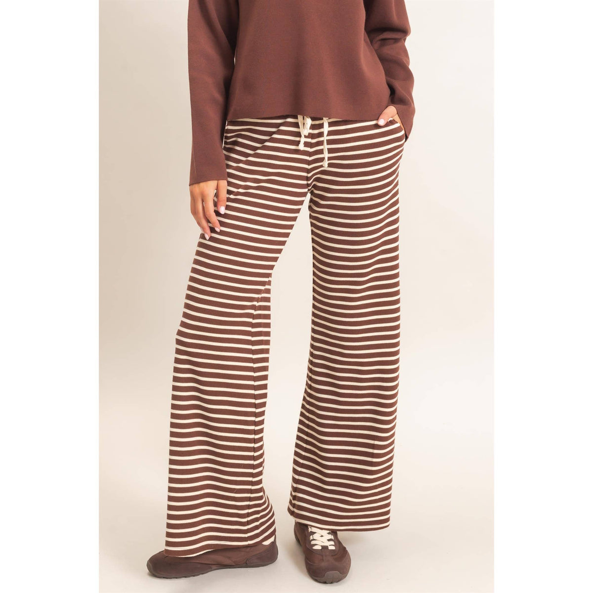 Low Rise Striped Waffle Knit Pants