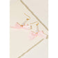 Pearl Beaded Bar And Ribbon Bow Dangle Earrings