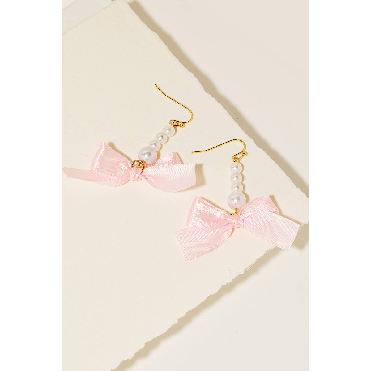 Pearl Beaded Bar And Ribbon Bow Dangle Earrings