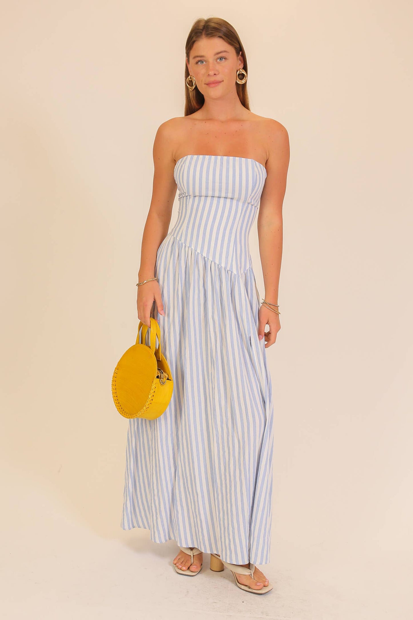 Striped Strapless Maxi Dress