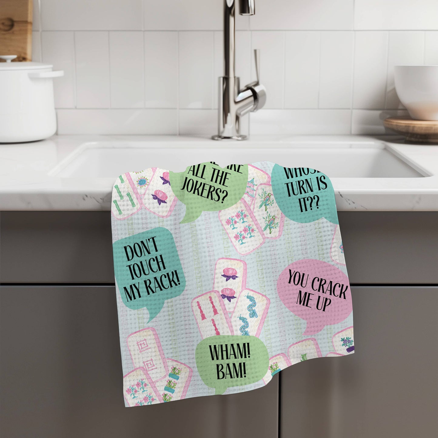 Mahjong Kitchen Towel Mah jongg Tile Game Decor Hostess Gift