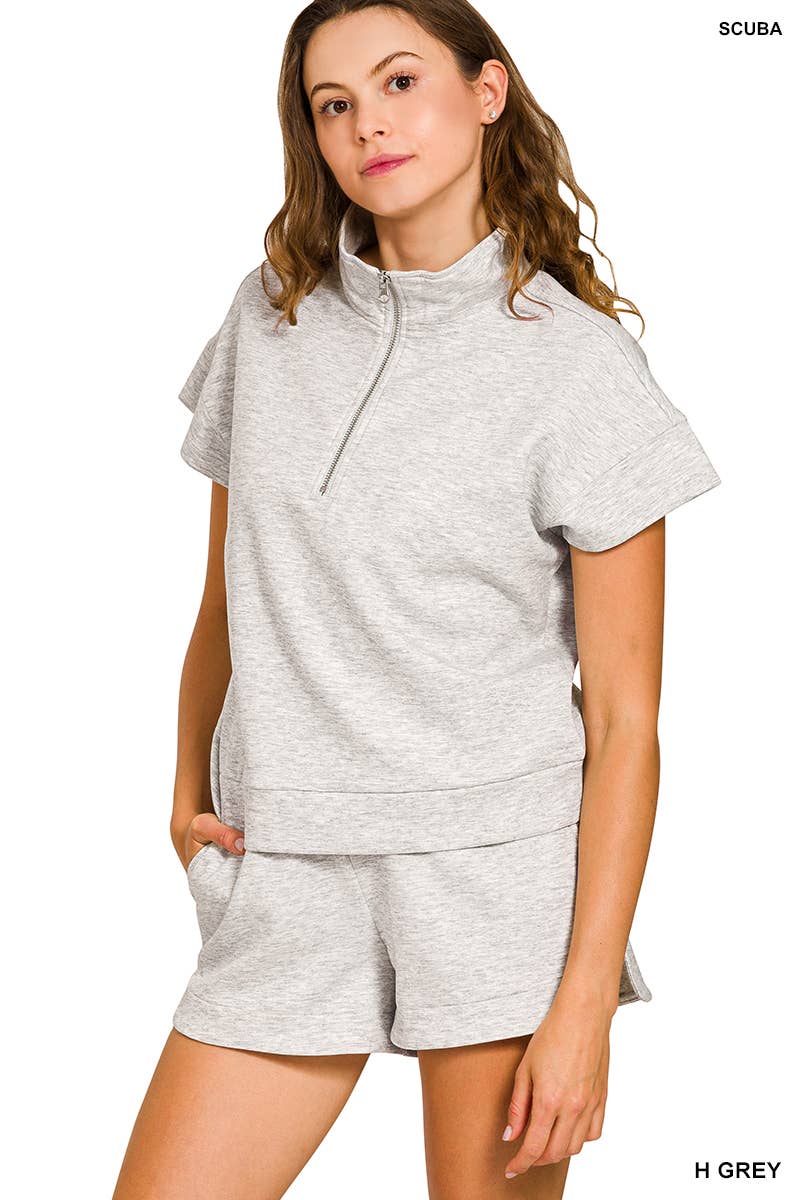 Scuba High Neck Half Zip Top & Dolphin Shorts Set Zenana