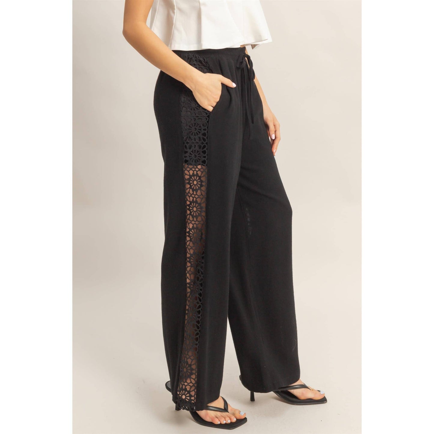 Lace Trim Wide Leg Pants