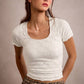 FLORAL PATTERNED TEXTURE SEAMLESS SHORT SLEEVE TOP