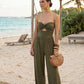 Strapless Twist Front Wide Leg Jumpsuit