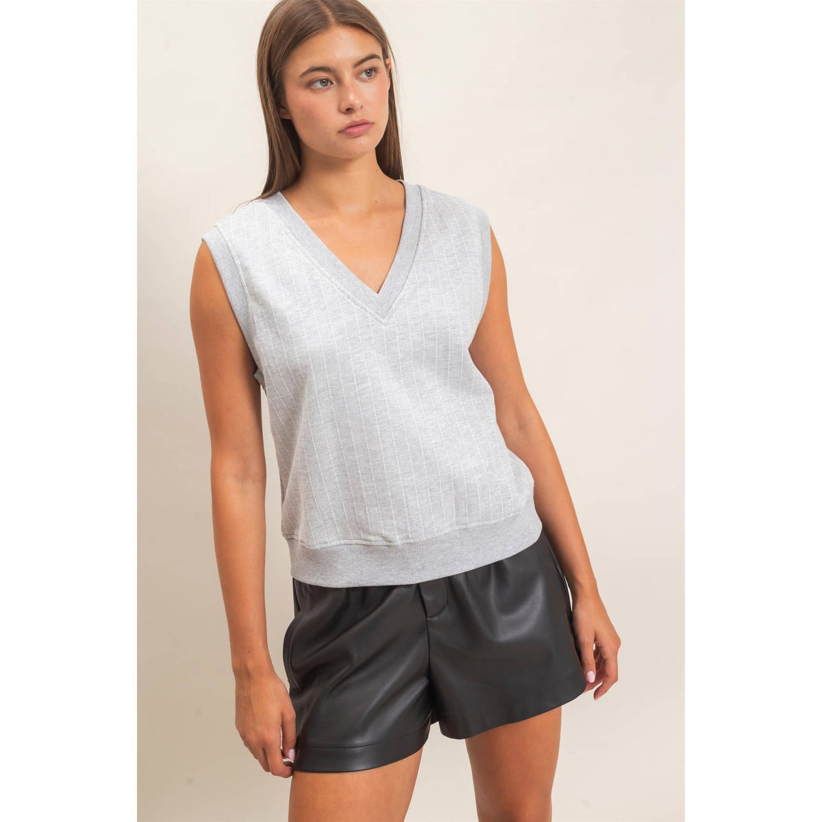 V-Neck Pinstripe Sleeveless Top