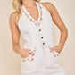 Embroidered Halter Romper with Button Front