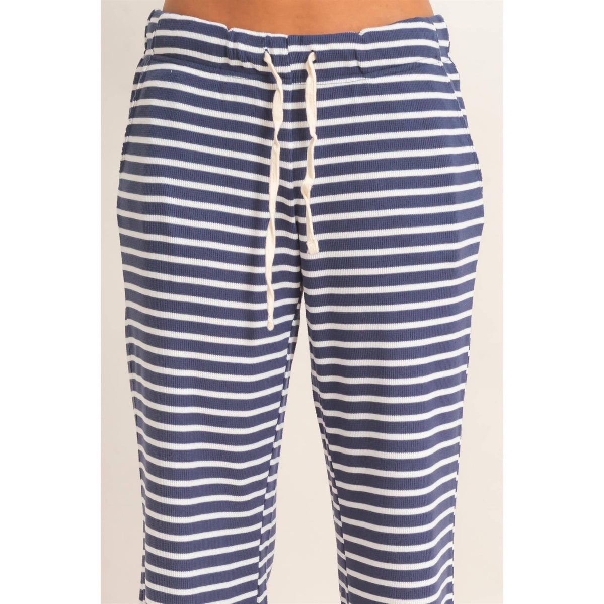 Low Rise Striped Waffle Knit Pants