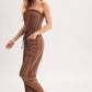 WASHED STRAPLESS SMOCKED WAIST DRAWSTRING JUMPSUIT