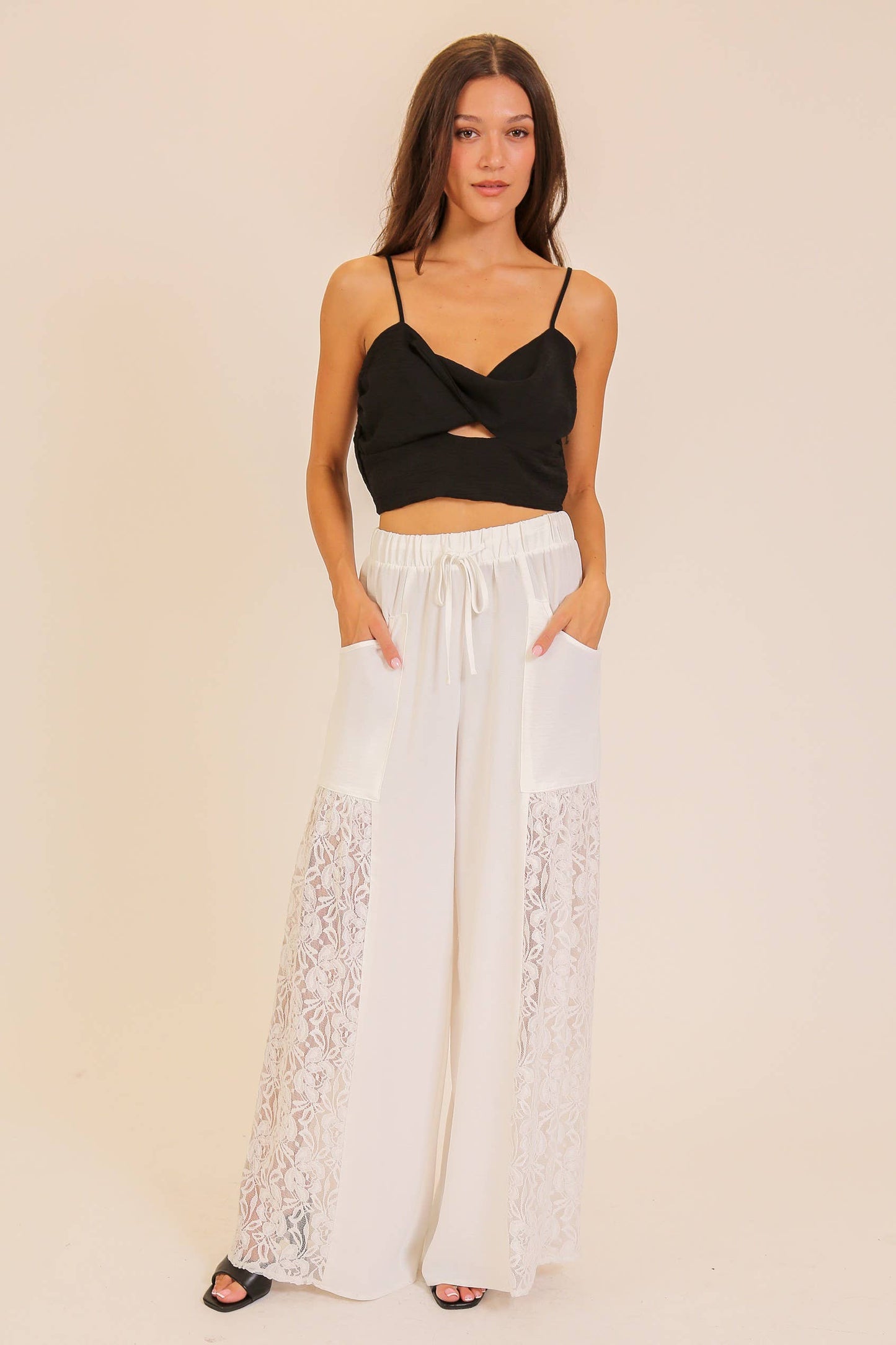 Wide Leg Lace Panel Pants