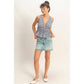 Striped Tie Front Peplum Sleeveless Top