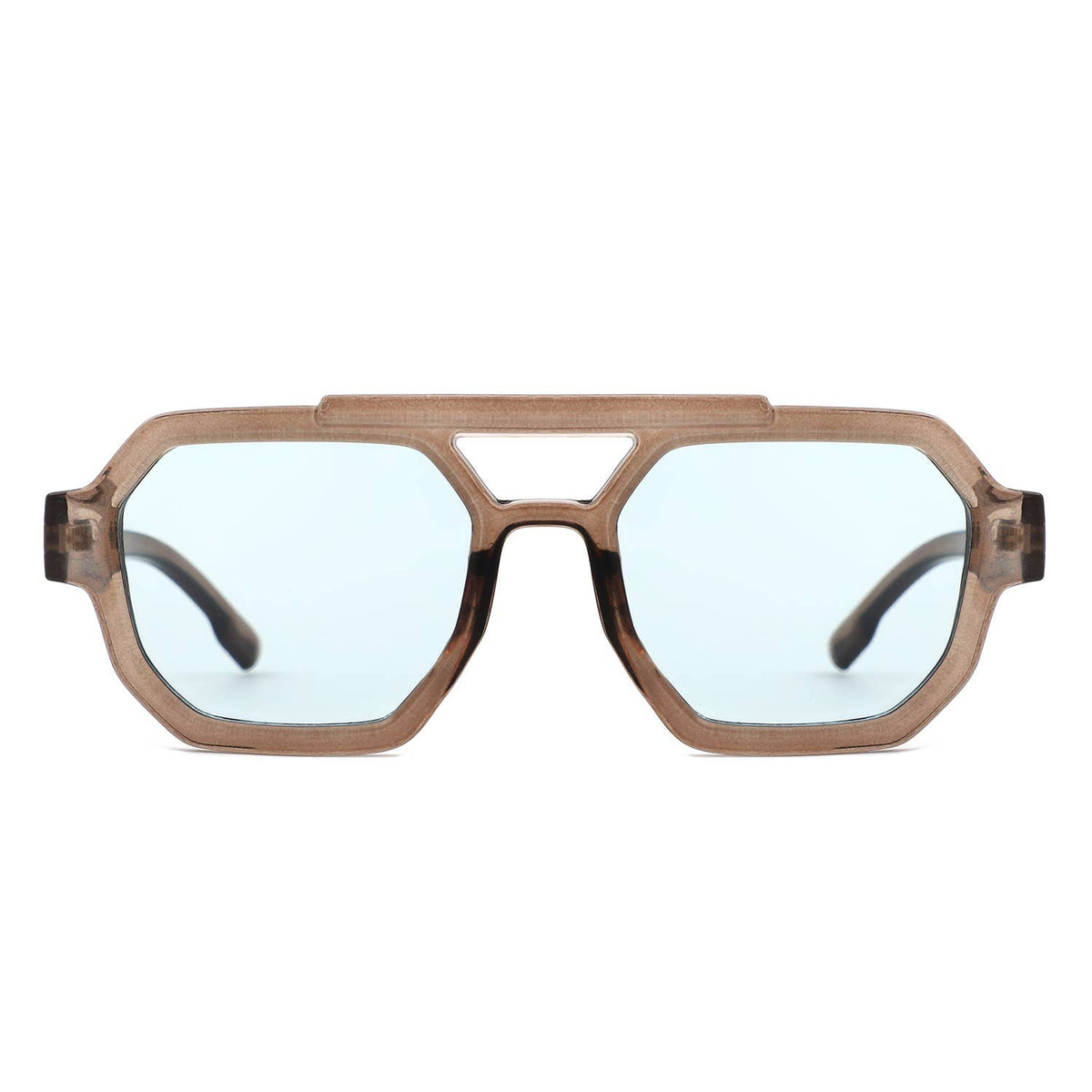 Square Geometric Block Aviator Brow-Bar Sunglasses
