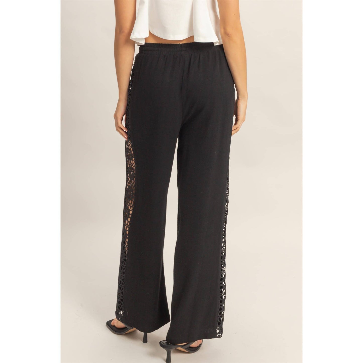 Lace Trim Wide Leg Pants