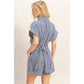 Collared Striped Romper With Sash