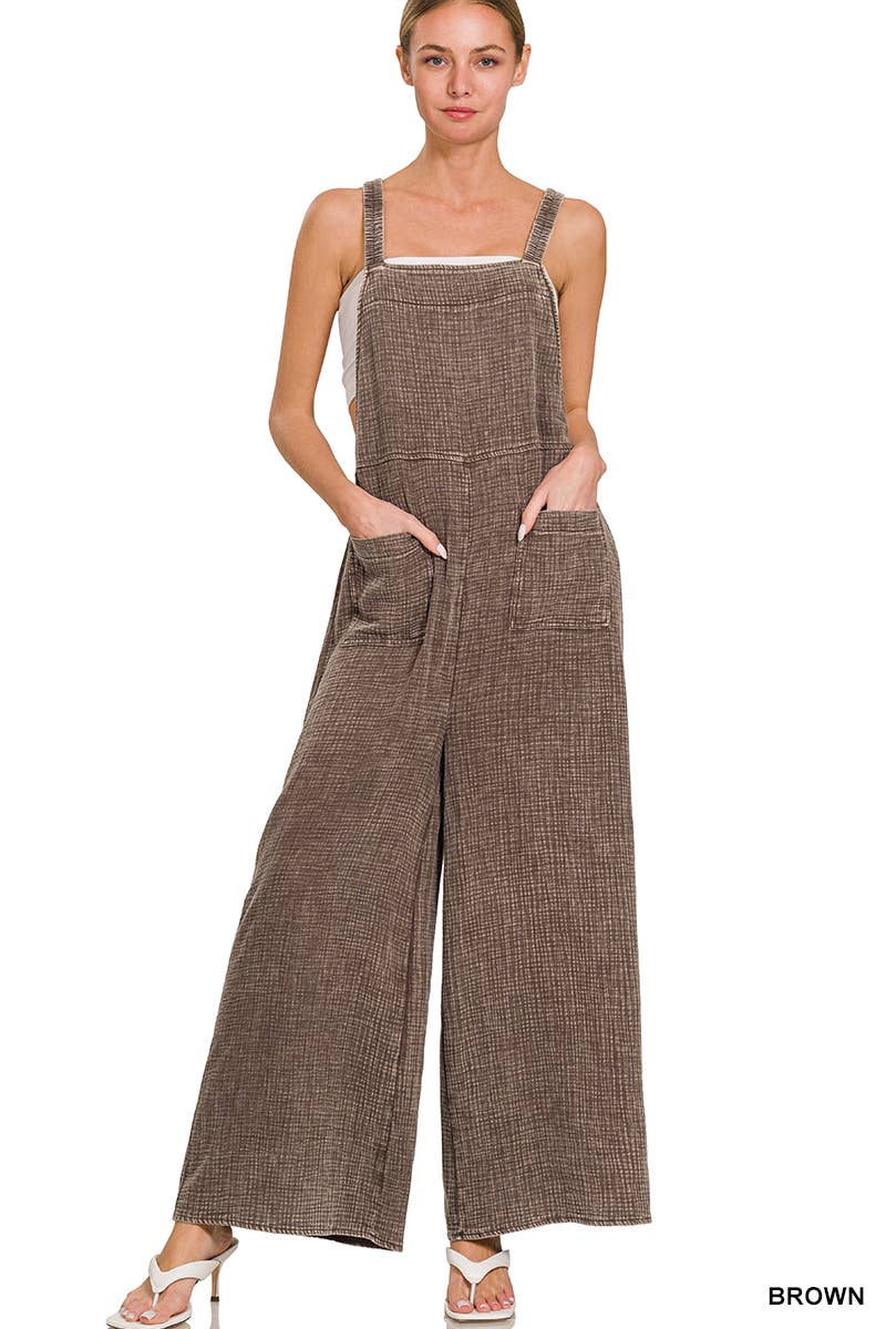 ..Washed Double Gauze Wide Leg Overalls