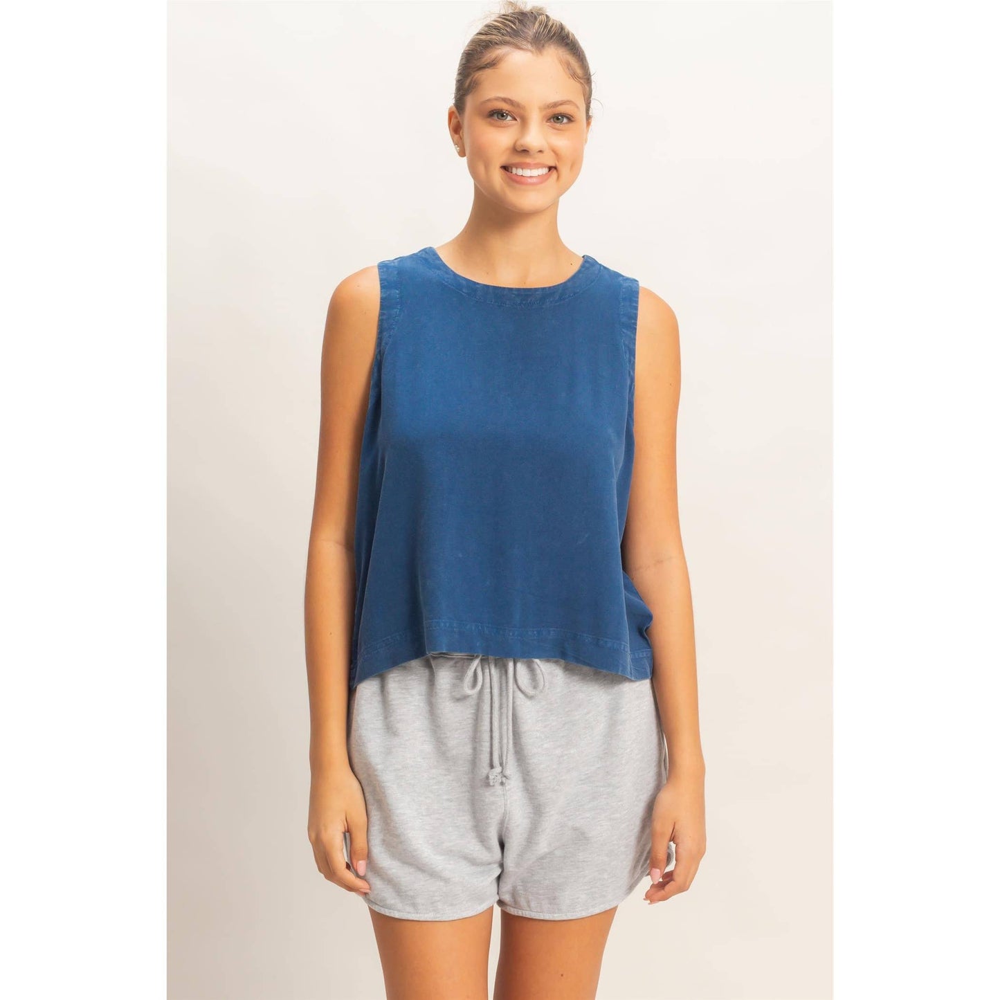 Mineral Wash Button Back Sleeveless Top