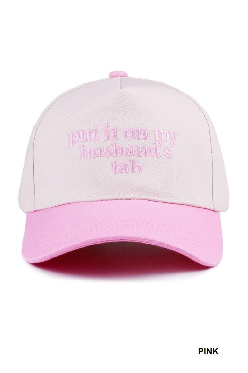 `Put It On My Husband's Tab Two Tone Canvas Cap