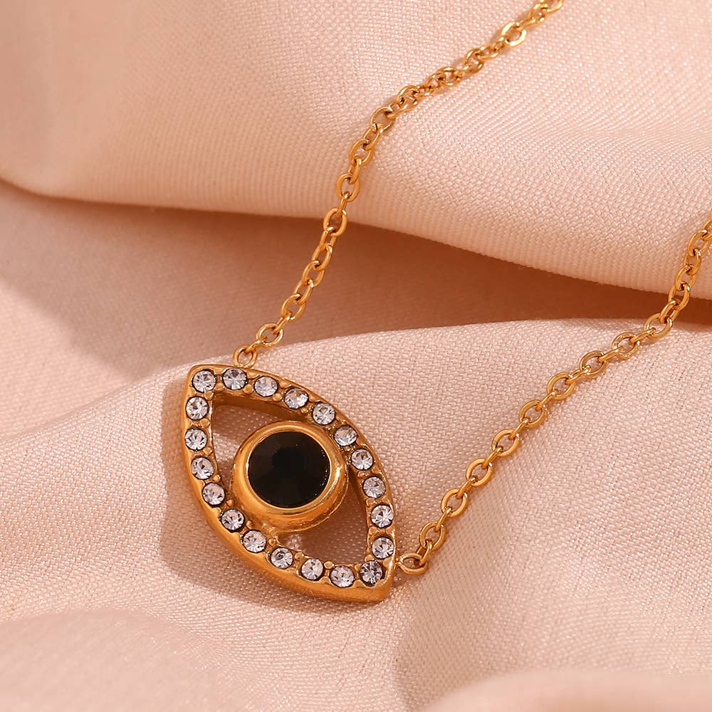 Eye of Protection (Evil Eye) CZ Necklace - 18K Gold Plated, Waterproof