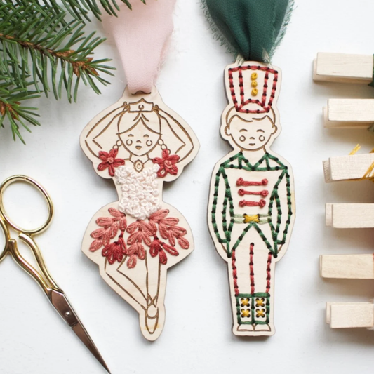 Nutcracker Ballerina & Soldier Ornament Embroidery DIY Kit