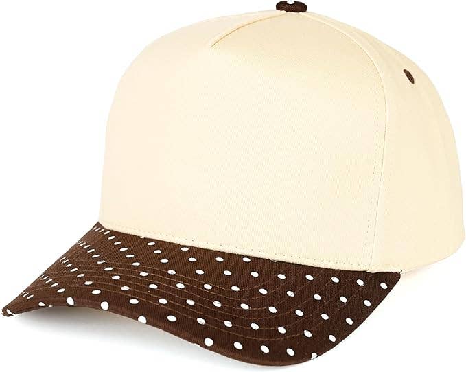 Two Tone Vintage Snapback Hat - Polka Dots - Brown/Beige