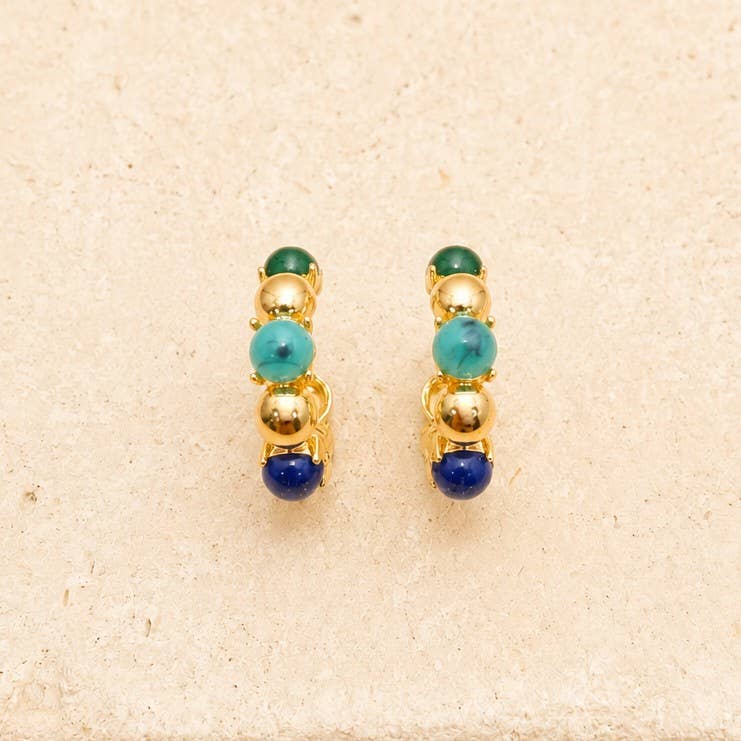 Multi-Color Cabochon Gold Hoop Earrings | 40E532