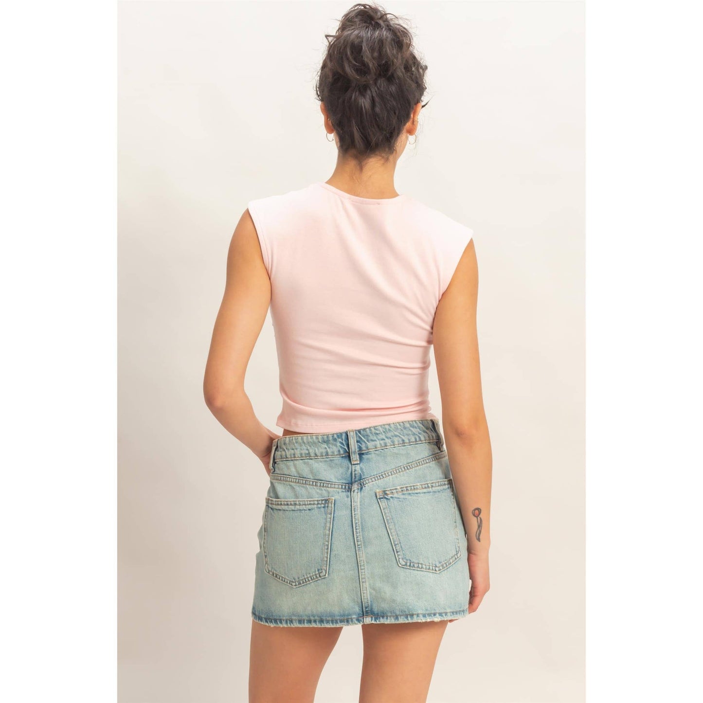 Ruched Waist Cap Sleeve Top