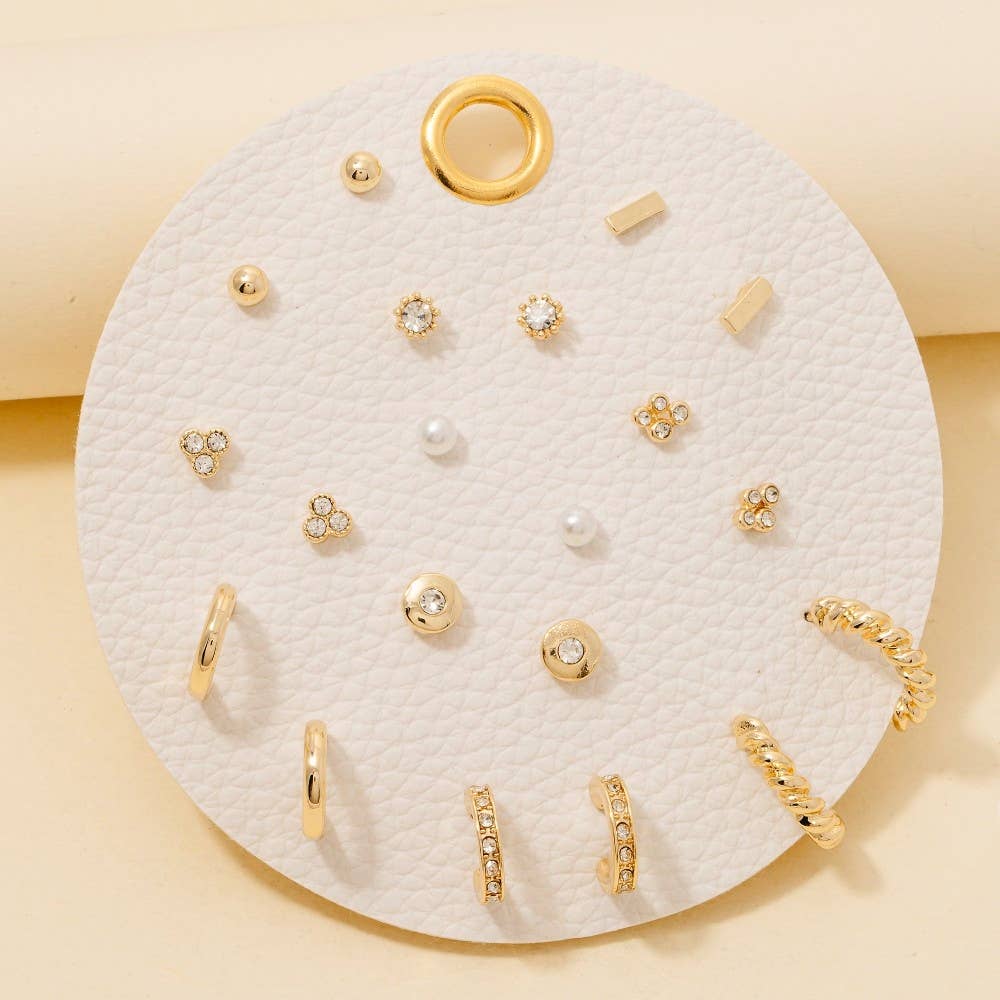 Pearl And Gem Studs Assorted Stud And Hoop Earrings Set
