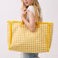 Checkered Fringe Trim Tote Bag