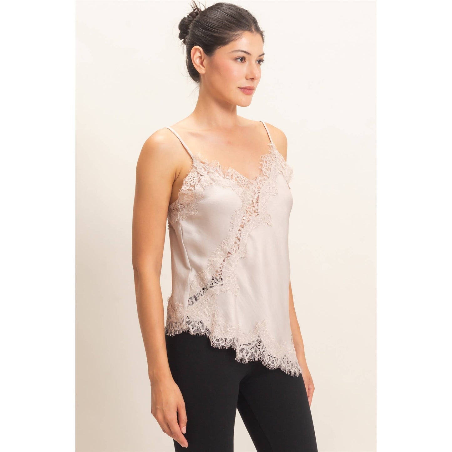 Asymmetrical Satin Lace Top