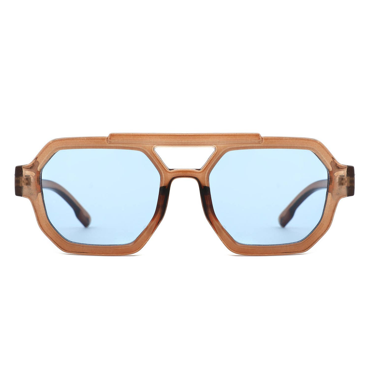 Square Geometric Block Aviator Brow-Bar Sunglasses