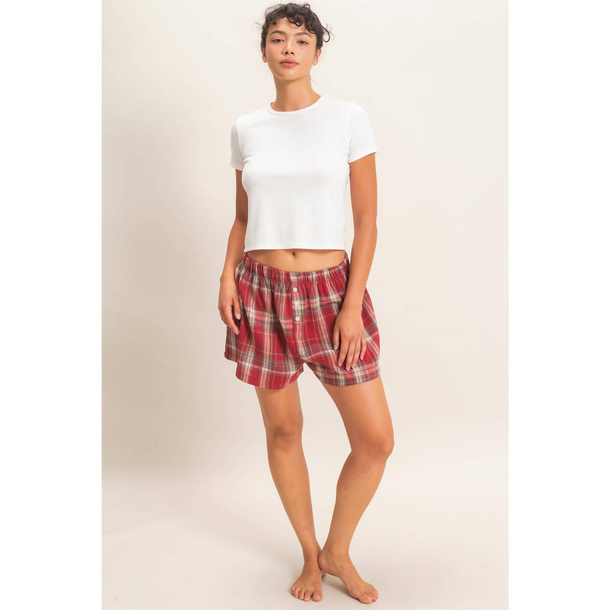 Plaid Shorts With Button Front