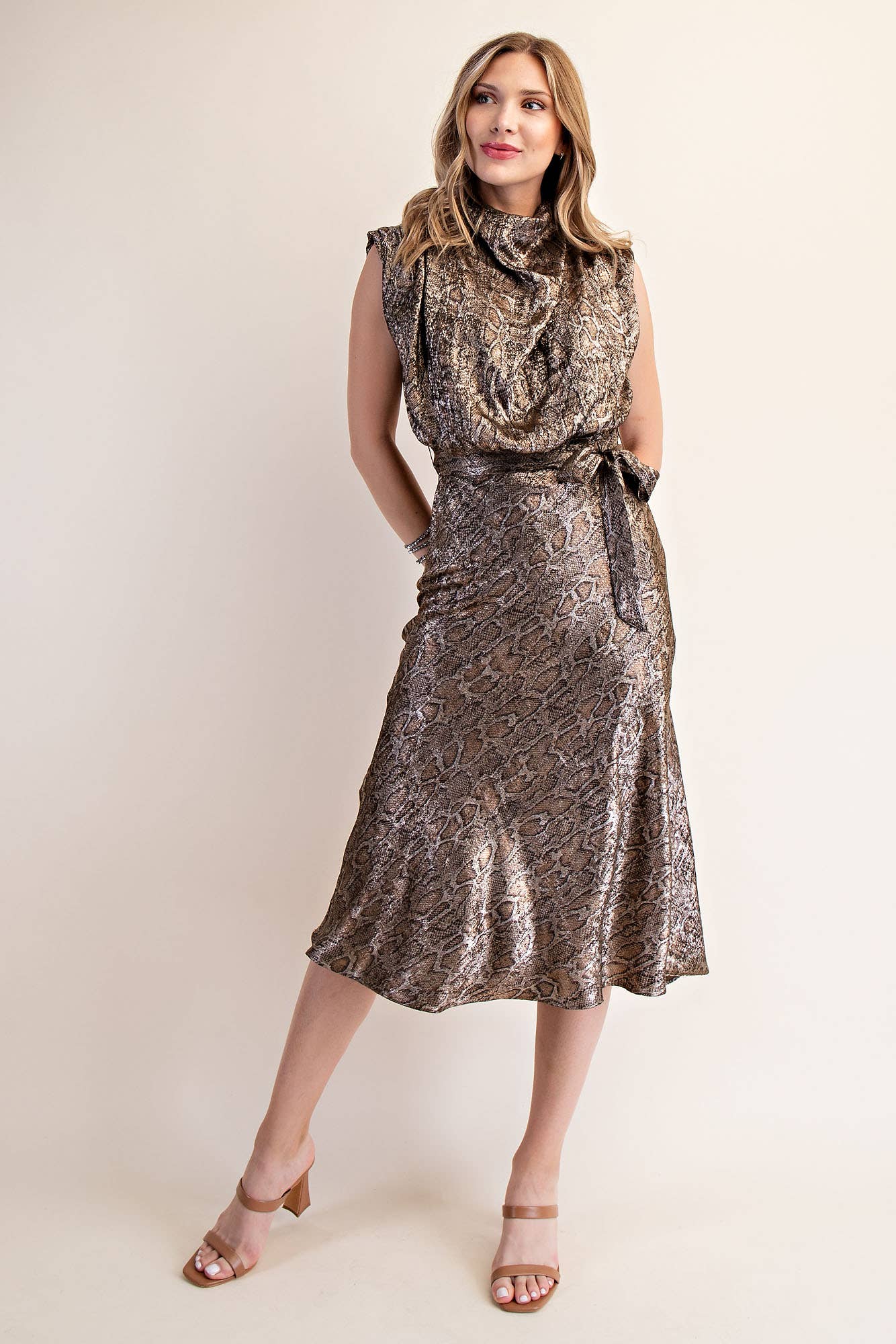 Mock Neck Sleeveless Midi Dress