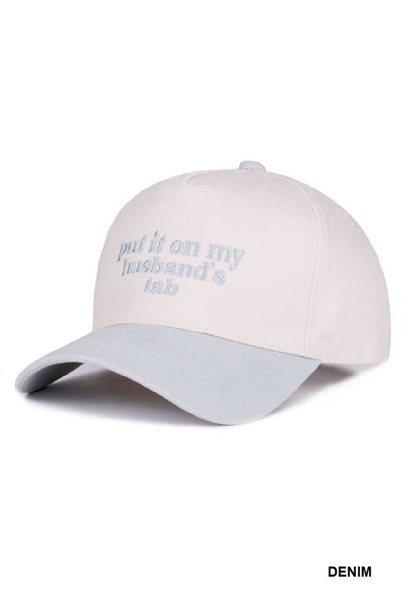`Put It On My Husband's Tab Two Tone Canvas Cap