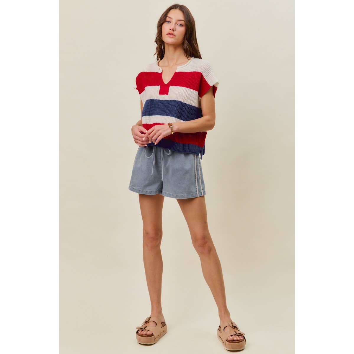 SIDE LACE DETAIL DENIM PULL ON SHORTS