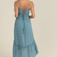 C4729-W804 V NECK LACE UP BACK SIDE SLIT MAXI DRESS