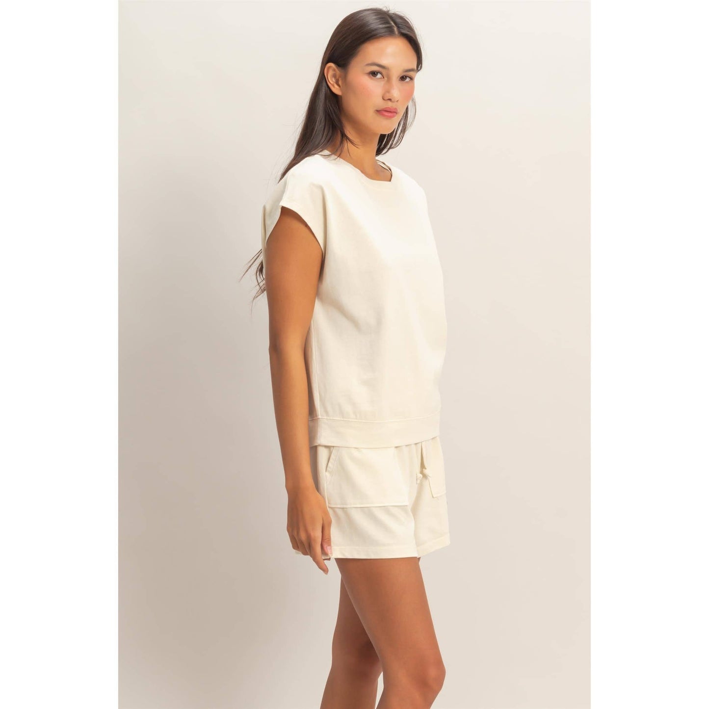 Sleeveless Crew Neck Top and Shorts Set
