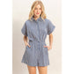 Collared Striped Romper With Sash