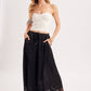 SATIN LACE TRIMMED DRAWSTRING PALAZZO PANTS