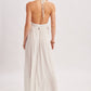 A CRINKLY CREPE DEEP V-NECK HALTER MAXI SUNDRESS