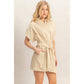 Collared Striped Romper With Sash