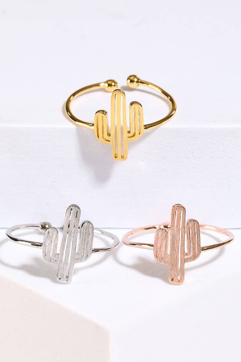 Gold Dipped Delicate Adjustable Cactus Ring