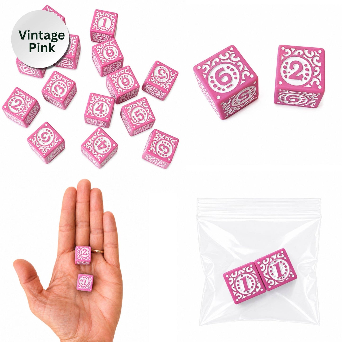Vintage Pink Mahjong Hand Painted Specialty Dice Gift Ready