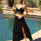 26P74-ASIS TIERED MAXI SKIRT WITH LACE TRIM AND SLIT