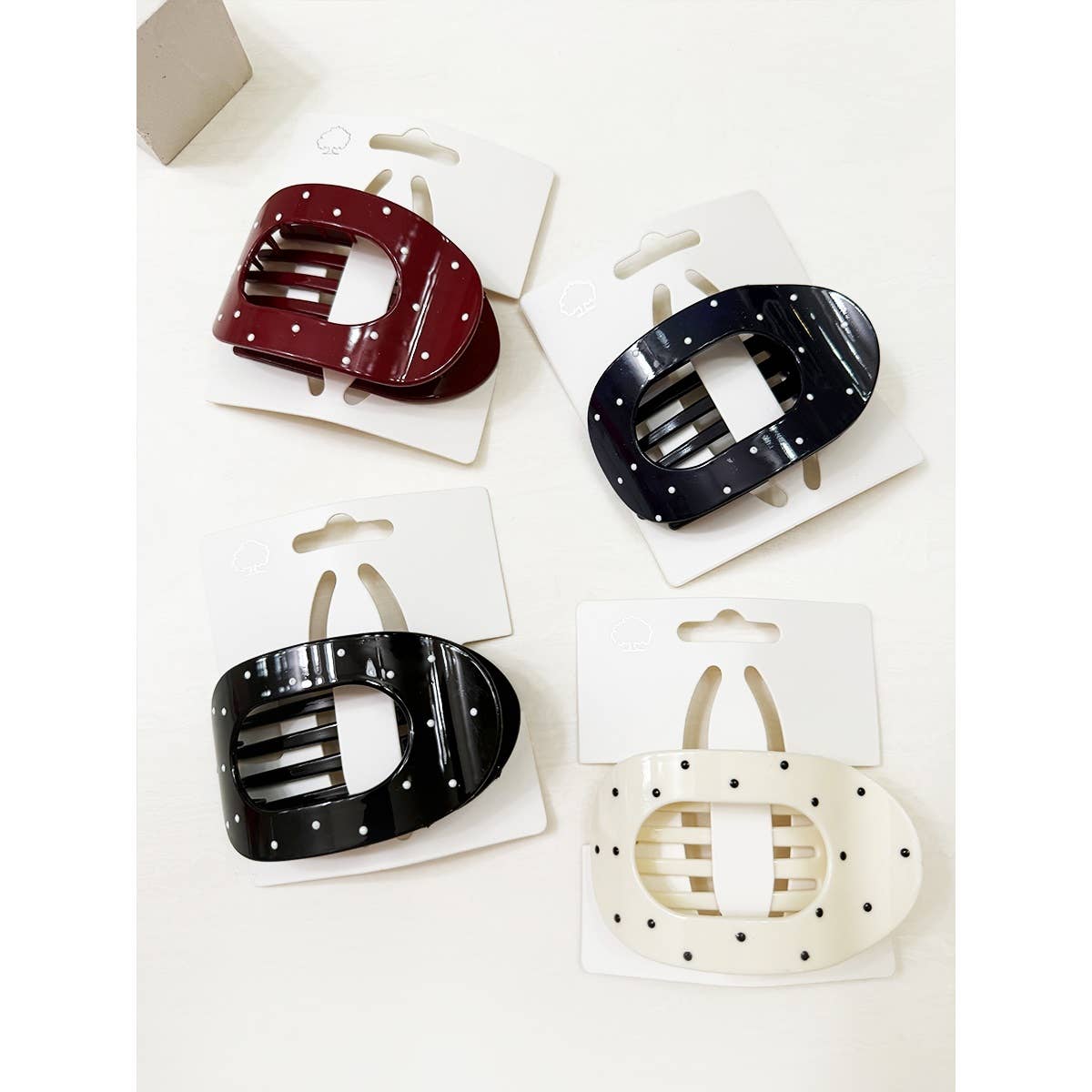 Polkadot Printed Oval Flat Hair Claw