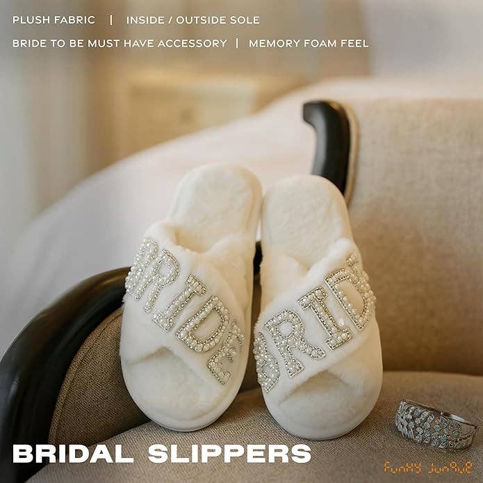 Open-Toe Fuzzy Bridal Slippers - Bride