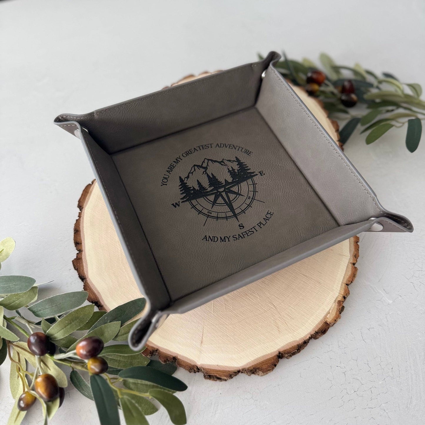 Engraved Leather Catchall Tray