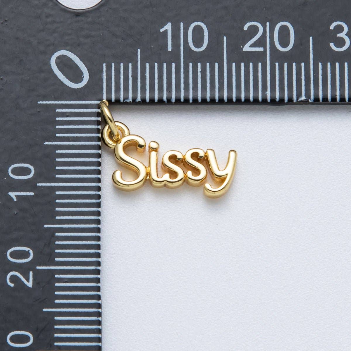 14K Gold Filled 16mm Sister "Sissy" Minimalist Script Charm | Charms-00031