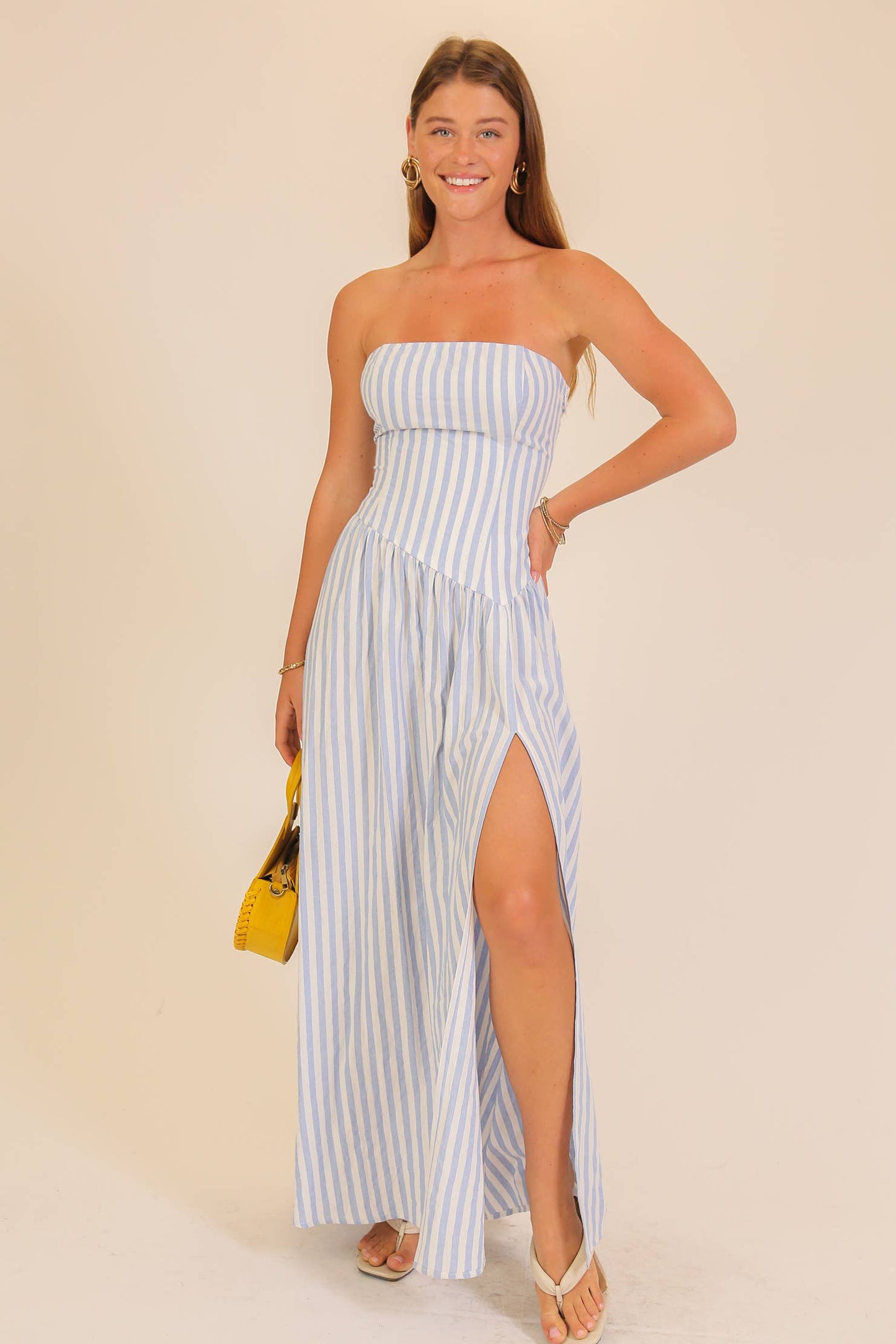Striped Strapless Maxi Dress